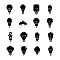 Poster - electric light bulb, eco idea metaphor, isolated line style icons set