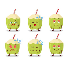 Sticker - Cartoon character of green coconut with sleepy expression