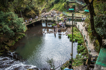 Beautiful Elephant Falls, the Three steps water falls, in Shillong, Meghalaya, East Khasi Hills, India
