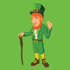 Wall Mural - leprechaun holding clover coin