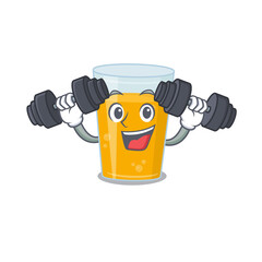 Canvas Print - Glass of orange juice mascot design feels happy lift up barbells during exercise