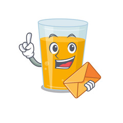 Wall Mural - A picture of cheerful glass of orange juice cartoon design with brown envelope