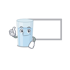 Sticker - Glass of water cartoon design with Thumbs up finger bring a white board