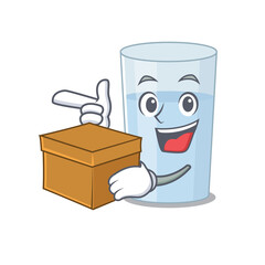 Canvas Print - A cheerful glass of water cartoon design concept having a box