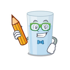 Sticker - A clever student glass of water cartoon character study at home