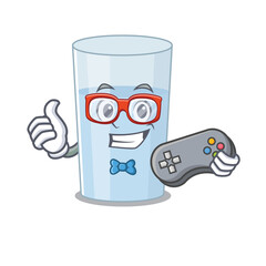 Sticker - Mascot design style of glass of water gamer playing with controller