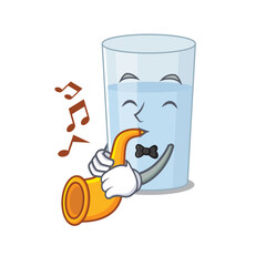 Sticker - Glass of water musician of cartoon design playing a trumpet