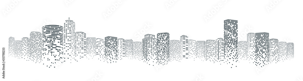 Futuristic night city. Building and urban vector Illustration, City scene on night time. Design graphic for web page or banner. - obrazy, fototapety, plakaty 