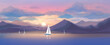 Vector  sunset sea scene and yachts.