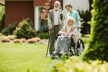 Wall Mural - Sunny afternoon in the garden of nursing home for elderly