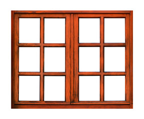 Wall Mural - Vintage brown wooden window on white background