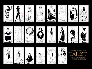 Wall Mural - 22 Major arcana of the tarot in full, isolated on white background. JPG illustrations in high resolution