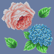 Cross Stitch Rose And Hydrangea