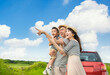 Happy family on  road trip and enjoy summer vacation