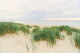 Fototapeta  - Baltic Sea. Beach in the village of Amber. Beach in Russia with a blue flag. Kaliningrad region.