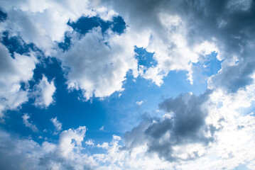 White clouds on a background of blue sky. Clean air. save nature. Rain clouds.