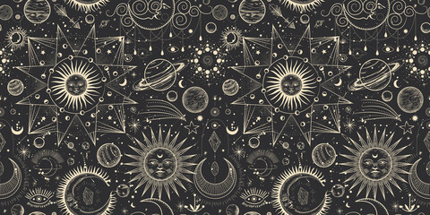 Vector illustration set of moon phases. Different stages of moonlight activity in vintage engraving style. Zodiac Signs