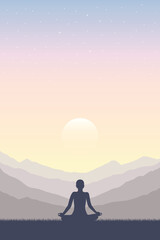 Wall Mural - meditation concept silhouette with mountain background vector illustration EPS10