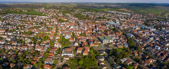 Wall Mural - Aerial view of the city Wiesloch in Germany on a sunny spring day during the coronavirus lockdown.
