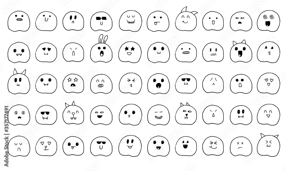 Cute doodle monsters set. Hand drawn stickers with different emotions ...