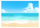 Fototapeta Pokój dzieciecy - Vector illustration of tropical beach in daytime. Hand painted watercolor background.