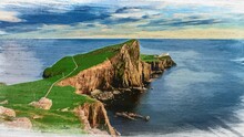 Watercolor Timelapse Of Sunset At Neist Point Lighthouse, Scotland