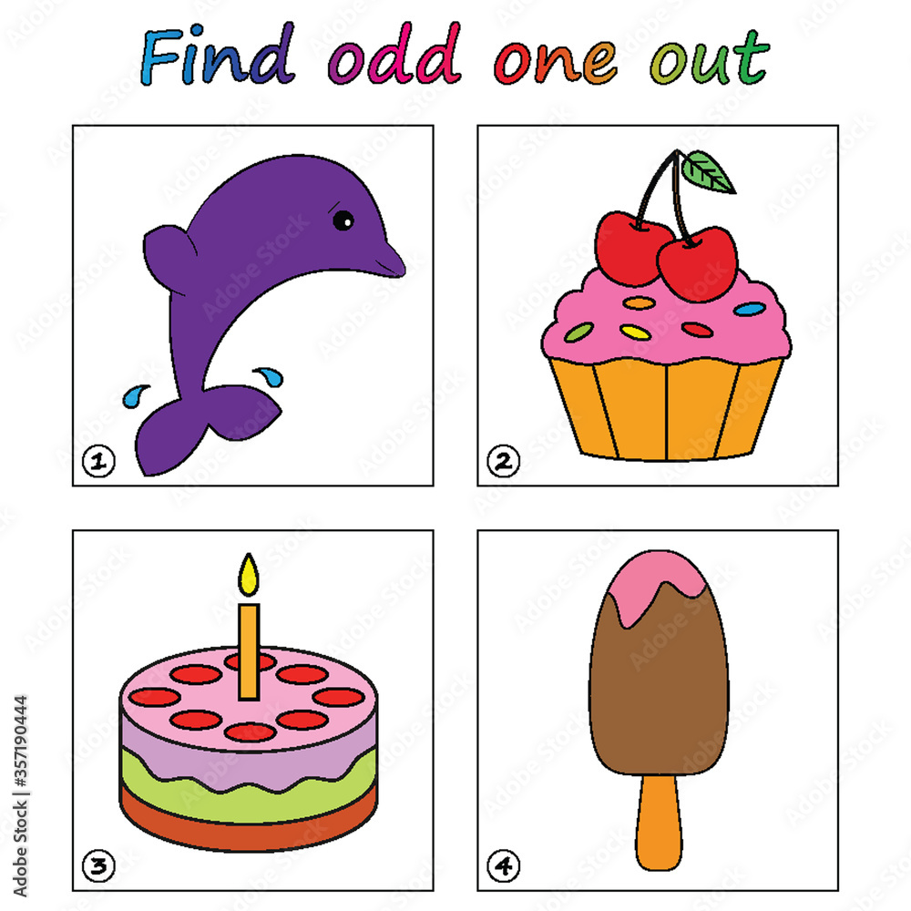 Find One Find odd one out - game for kids. Worksheet. Visual Educational puzzle ...