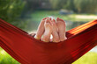 children's feet in a hammock