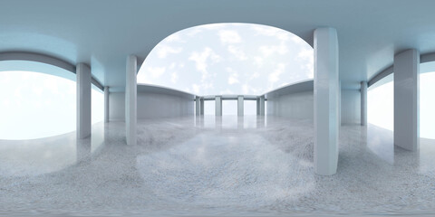 Abstract concrete architecture 3d render 360 panorama illustration Equirectangular illustration