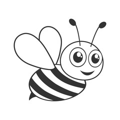 Sticker - Cute bee black and white shape. Vector bee emoji illustration isolated 