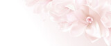 Gift certificate, Voucher with realistic pink magnolia flower bouquet. Blank background template useful for wedding design, invitation card or 8 March coupon, funeral thank you card