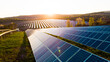 Solar panels (solar cell) in solar farm with sun lighting to create the clean electric power