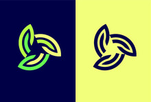 3 Green Leaf Circle Seedling Growing Plant Logo. 