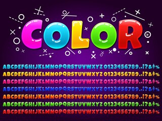 color alphabet for cartoon game. vivid colorful letters, numbers, alphabet symbols for children game