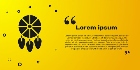 Sticker - Black Dream catcher with feathers icon isolated on yellow background. Vector Illustration.