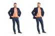© A Stock Studio - Full body young handsome sexy man isolated on white background. Male naked torso. Two figures of the same model.