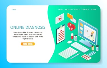 Wall Mural - online diagnosis landing page website vector template