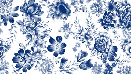 Fototapeta Seamless pattern with spring flowers and leaves. Hand drawn background. floral pattern for wallpaper or fabric.