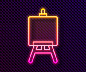 Sticker - Glowing neon line Wood easel or painting art boards icon isolated on black background. Vector Illustration.