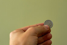 Fifty Cents Coin In A Hand, Brazilian Real