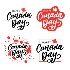 Wall Mural - Set Happy Canada Day Hand Drawn Calligraphy Pen Brush Vector