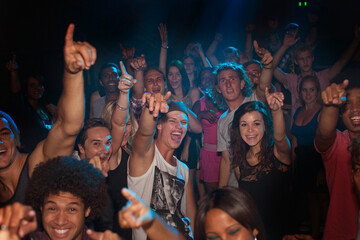 Enthusiastic crowd cheering at concert