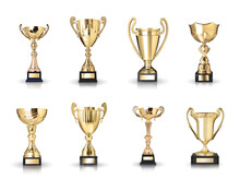 Set Of Golden Trophies. Isolated On White Background