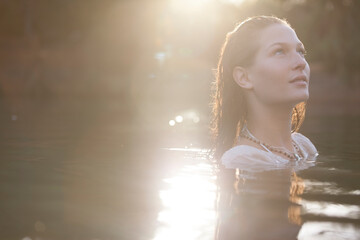 Serene woman in lake