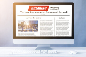 news on a computer screen. Mockup website. Newspaper and portal on internet.