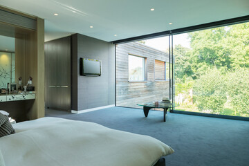 Sticker - Glass wall of bedroom in modern house