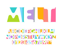 Colorful Letters And Numbers Set. Colored Vector Latin Alphabet. Rainbow Color Font. Color Paper Applique ABC, Negative Space Monogram And Poster Template. Typography Design.