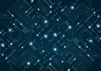 Wall Mural - abstract futuristic circuit board on dark blue background. digital technology concept.