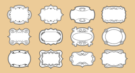 Wall Mural - label ornamental blank frames set. craft elegant royal ornate sticker tag. decorative vintage empty 
