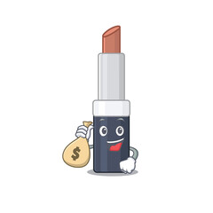 Canvas Print - crazy rich brown lipstick mascot design having money bags